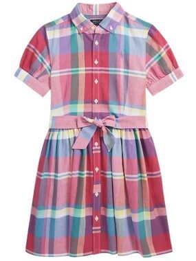Ralph Lauren Pink Multi Plaid Button-Front Shirt Dress